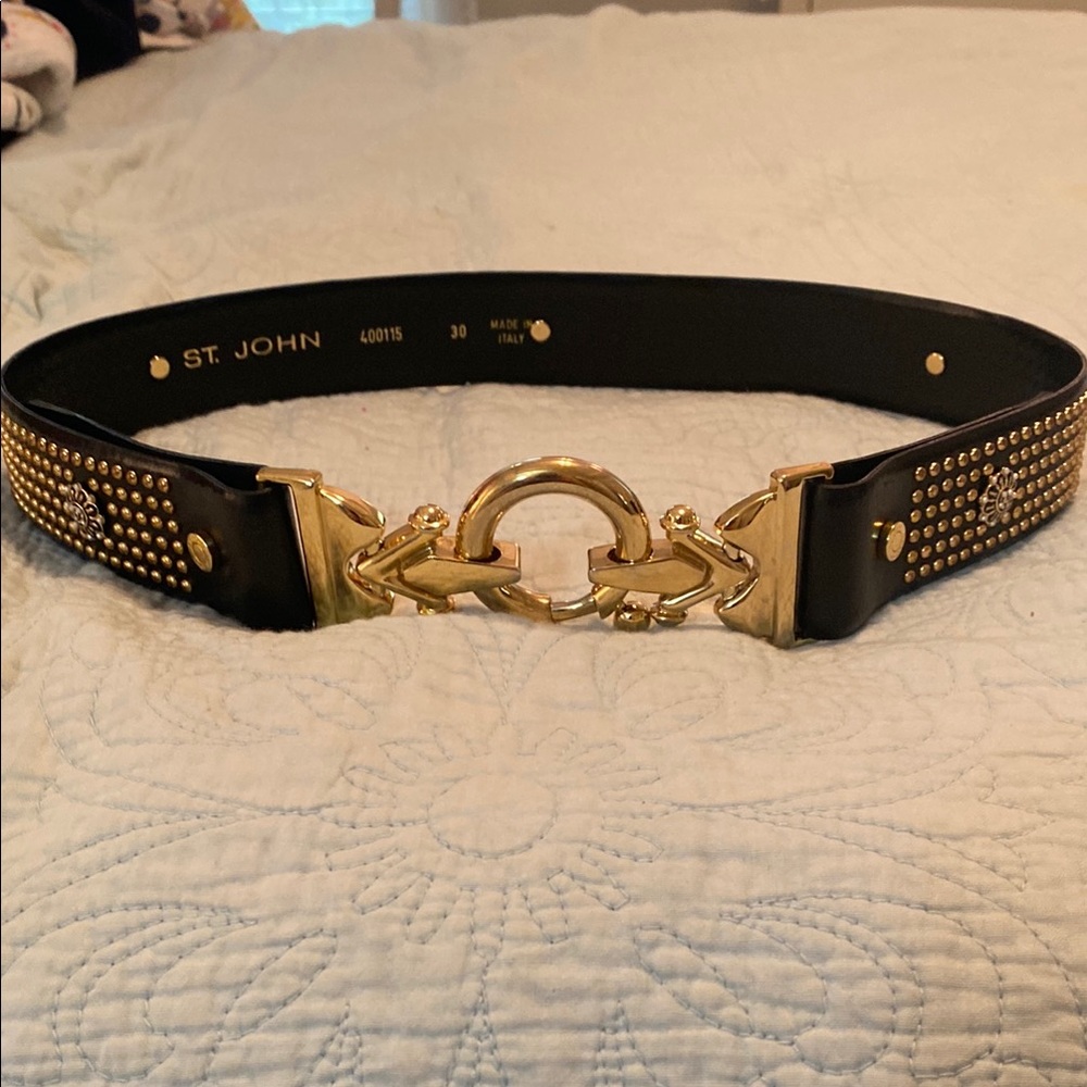 St. John Black and Gold Studded Belt